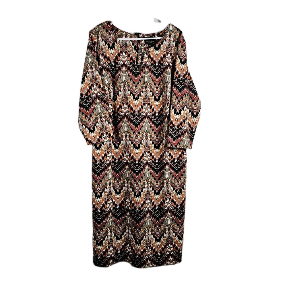 Peach Velvet New York Sheath Dress Women's Size 18 Chevron Pattern Zip Back